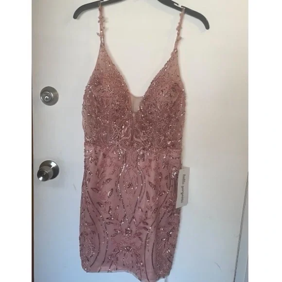 Sequin Sheer-Bodice Deep V-Neck Homecoming Dress - Picture 2 of 7